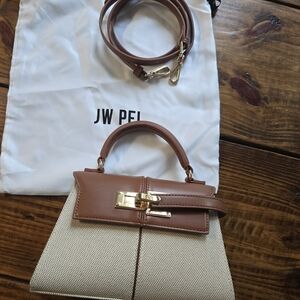 JW PEI Elise Top Handle Bag - Brown and Cream Canvas NWOT